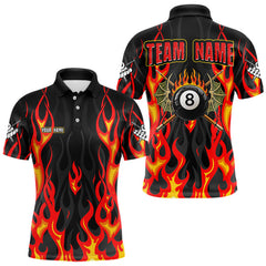 Maxcorners Red Flaming Pool 8 Ball Men Billiard Polo & Quarter-Zip Shirt Custom Billiard Team Jerseys LM2512