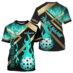 Maxcorners Custom Men's Flames Pickleball T-Shirt Turquoise Pickleball Jersey For Lovers LM2608