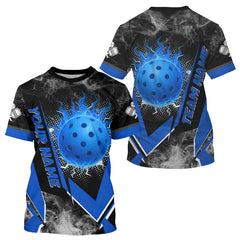 Maxcorners Custom Men's Blue Pickleball T-Shirt Personalized Smoke Pickleball Team Jersey LM2608