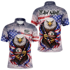 Maxcorners US Flag Grunge Eagle Pool 8 Ball & Cue Billiard Shirt For Men Custom Patriotic Billiard Attire TU2701