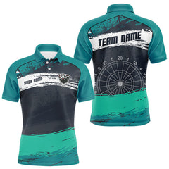 Maxcorners Custom Grunge Black And Turquoise Dripping Dartboard Dart Team Men Polo Shirt LM0210