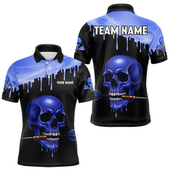 Maxcorners Custom Holographic Blue Skull Darts Shirt Polo For Men Light Skull Dart League Jerseys TU0112