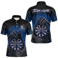 Maxcorners Custom Devil Skeleton Blue Dripping Dartboard Men Darts Polo Shirt Outfits Dart Jerseys MT0811