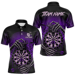 Maxcorners Custom Devil Skeleton Purple Dripping Dartboard Men Darts Polo Shirt Outfits Dart Jerseys MT0811