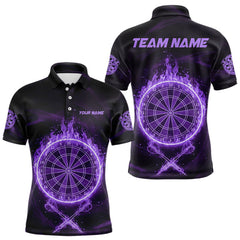 Maxcorners Purple Flames Dartboard & Arrow Custom Men Darts Polo Shirt Fire Flame Dart Jerseys MT0811