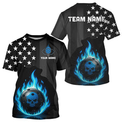 Maxcorners Custom Blue Flames Pickleball Ball 3D League Jerseys Men Pickleball US Flag Team Shirts