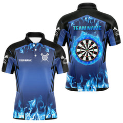 Maxcorners Blue Flaming Dartboard Men's Flaming Darts Shirt - Custom Name For Darts Jersey MT1706