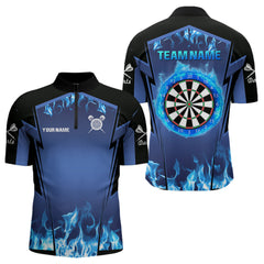 Maxcorners Blue Flaming Dartboard Men's Flaming Darts Shirt - Custom Name For Darts Jersey MT1706