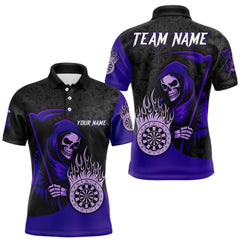 Maxcorners Custom Purple Grim Reaper Flame Dartboard Dart Polo Jerseys For Men Dart Shirt Gifts TU1410