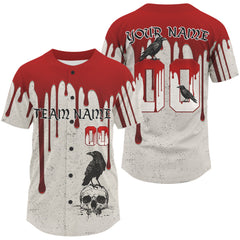 Maxcorners Custom Red Blood Skull Raven Baseball Shirt For Men Horror Halloween Baseball Jerseys LM1109