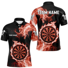 Maxcorners Custom Black And Orange Flames Dartboard Dart Men Polo Jerseys Outfits Dart Team Shirt TU1410