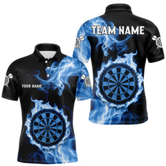 Maxcorners Custom Black And Blue Flames Dartboard Dart Men Polo Jerseys Outfits Dart Team Shirt TU1410