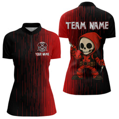 Maxcorners Darts Reaper Kid Red Black Skull Darts Shirt For Men - Custom Name For Players MT2306
