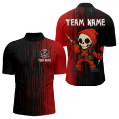 Maxcorners Darts Reaper Kid Red Black Skull Darts Shirt For Men - Custom Name For Players MT2306
