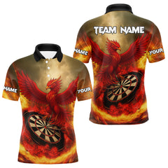 Maxcorners Red Phoenix & Flame Dartboard Men's Darts 1/4-Zip Shirt - Custom Name For Players TU1407