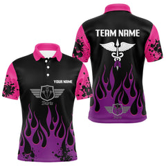 Maxcorners Purple Flaming & Wings Dart Arrow Men's Pink Darts Shirt - Custom Name For Players TU2606