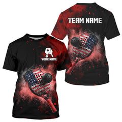 Maxcorners Custom Black And Red Paddle & Ball Pickleball Jerseys Men US Flag Pickleball Shirts