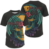 Maxcorners Custom Colorful Skull Flower Baseball Halloween T-Shirt For Men Outfits Baseball Shirts LM1809