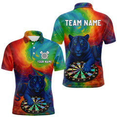 Maxcorners Custom Colorful Dartboard Funny Tiger Dart Men Polo Jerseys Outfits Rainbow Dart Shirts TU2310