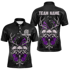 Maxcorners Purple Skulls Butterfly Grunge Dartboard Custom Darts Polo Shirt For Men Retro Dart Gifts TU1911