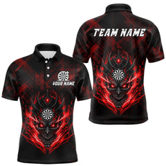 Maxcorners Red Skull Lightning Thunder Grunge Dartboard Custom Men Polo Darts Shirt Dart Gifts LM2011