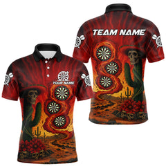 Maxcorners Custom Cactus Sombrero Skull Smoke Flames Dartboard Men Polo Dart Shirt Dart Gifts