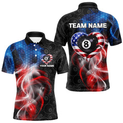 Maxcorners Heart US Flag Pool 8 Ball Men's Billiard Shirt Custom Couple Patriotic Billiard Attire LM2201