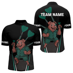 Maxcorners Darts Master Pig In Green Funny Darts Shirt For Men - Custom Team & Player Name LM1625