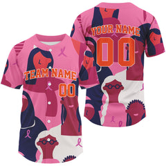 Maxcorners Custom Men's Pink Ribbon Baseball Jersey Breast Cancer Awareness Youth Baseball Jersey LM2608
