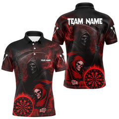 Maxcorners Custom Red Smokes Flame Dartboard Grim Reaper Dart Men Polo Jerseys Dart Team Shirt TU1410