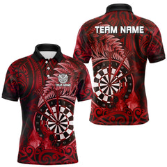 Maxcorners Personalized Fern Leaves Red Fire Tribal Dart Polo Shirts For Men Dart Team Jerseys LM1112