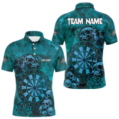 Maxcorners Custom Grunge Turquoise Dartboard Multi-Skull Dart Men Polo Shirt Dart Team Jerseys MT1110