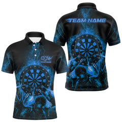 Maxcorners Custom Skeleton Blue Flames Dartboard Dart Men Polo Jerseys Lightning Dart Team Shirt LM1610