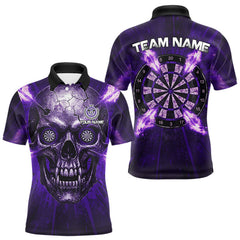 Maxcorners Custom Purple Flames Dart Arrow Cracked Skull Men Darts Polo Shirt Grunge Dart Gifts LM0412