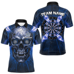 Maxcorners Custom Blue Flames Dart Arrow Cracked Skull Men Darts Polo Shirt Grunge Dart Gifts LM0412