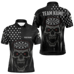 Maxcorners Custom Black Grey Grunge Skull Patriotic Dart Men Polo Jerseys USA Flag Dart Shirts LM2110
