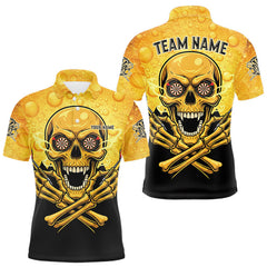 Maxcorners Funny Beer & Skull Dartboard Men Polo Darts Shirt Custom Name & Team Dart Jersey LM2011