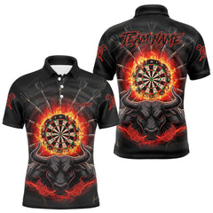 Maxcorners Funny Bull Red Flames Dartboard Dart Arrow Custom Men Polo Darts Shirt Dart Gifts LM2011