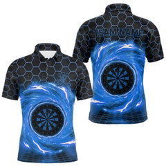 Maxcorners Black & Blue Storm Lightning Dartboard Custom Mens Polo Dart Shirt Halftone Dart Jerseys TU2710