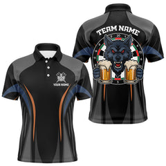 Maxcorners Custom Wolf With Beer Funny Dart Polo Shirts For Men Dart Team Jerseys LM0910