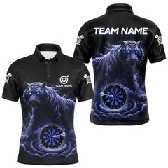 Maxcorners Custom Blue Smokes Funny Tiger Dartboard Men Darts Polo Shirt, Outfits Dart Jerseys MT0111