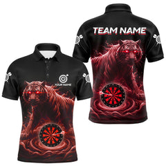 Maxcorners Custom Red Smokes Funny Tiger Dartboard Men Darts Polo Shirt, Outfits Dart Jerseys MT0111