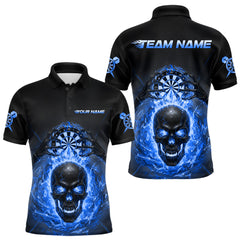 Maxcorners Custom Blue Flames Skull Broken Glass Men Darts Polo Shirt Outfits Dart Jerseys TU1011