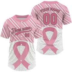 Maxcorners Custom White-Pink Ribbon Baseball Jerseys For Men Breast Cancer Awareness Baseball Shirt LM1109