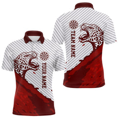 Maxcorners Personalized White And Red Striped Leopard Darts Polo Shirts For Men Dart Team Jerseys