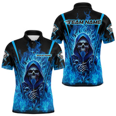 Maxcorners Personalized Blue Flaming Grim Reaper Men Darts Polo League Shirts Outfits Dart Jerseys