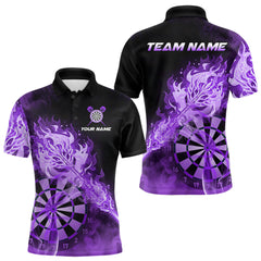 Maxcorners Custom Smoke Purple Fire Flaming Dart Arrow Men Darts Polo League Shirts Dart Team Jerseys TU1512
