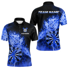Maxcorners Custom Smoke Blue Fire Flaming Dart Arrow Men Darts Polo League Shirts Dart Team Jerseys LM1812
