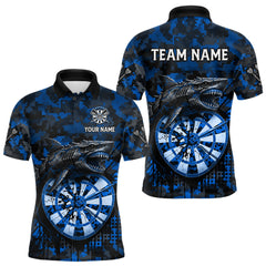 Maxcorners Custom Blue Digital Camo Dartboard Horror Shark Darts Polo Shirt For Men Dart Gifts MT1511