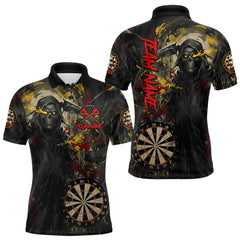 Maxcorners Custom Red Yellow Splatter Grim Reaper Men Darts Polo Shirt Cracked Dart Jerseys LM0412